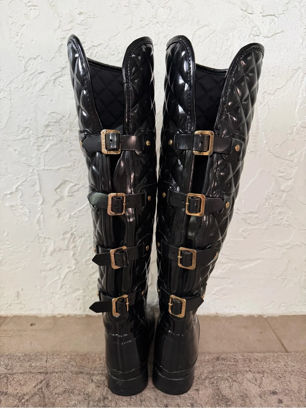 Hunter Quilted Tall Buckle Rain Boots - Black